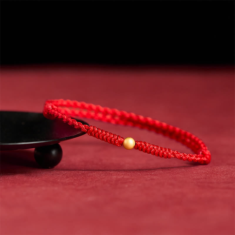 Buddha Stones 925 Sterling Silver Plated Gold Single Bead Strength Braided Red Rope Bracelet Anklet