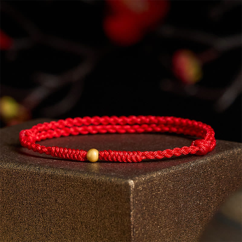 Buddha Stones 925 Sterling Silver Plated Gold Single Bead Strength Braided Red Rope Bracelet Anklet