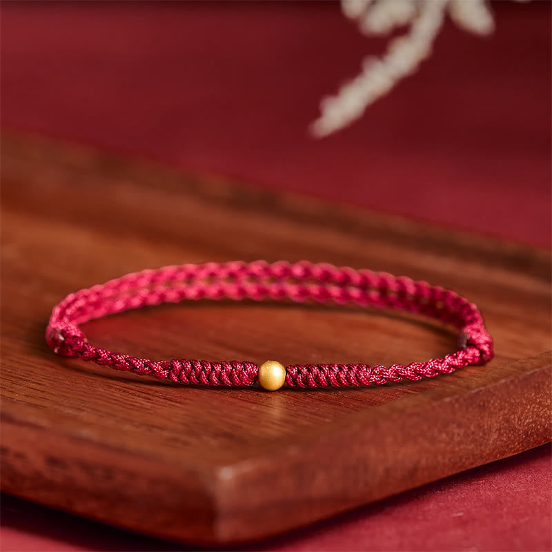 Buddha Stones 925 Sterling Silver Plated Gold Single Bead Strength Braided Red Rope Bracelet Anklet