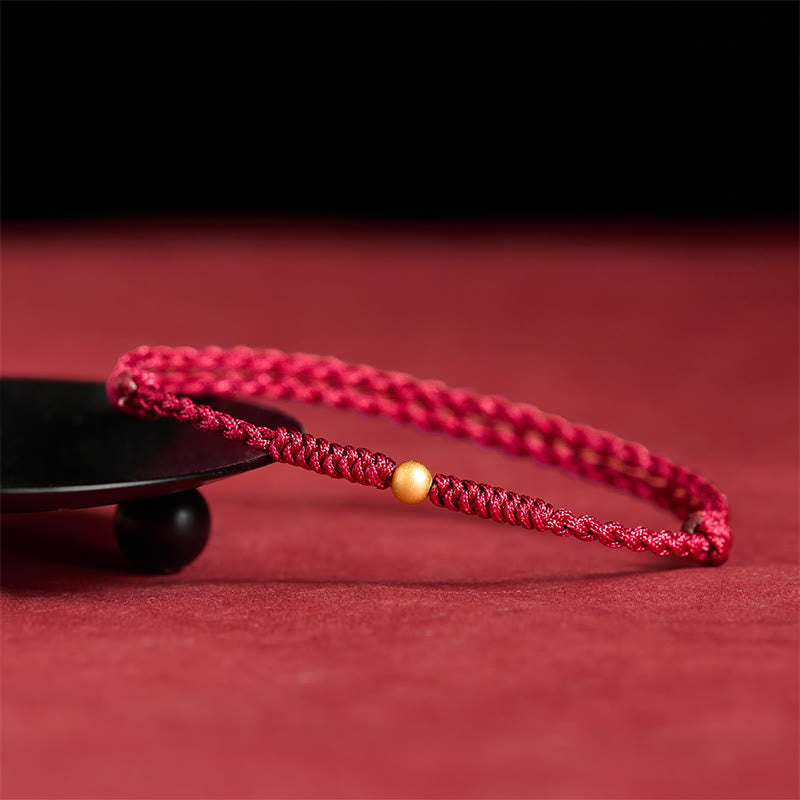 Buddha Stones "A Simple Wish for You" 925 Sterling Silver Plated Gold Single Bead Red Rope Bracelet Anklet Includes Gift Message Card