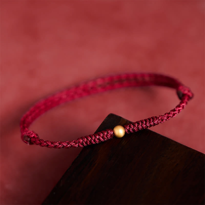Buddha Stones "A Simple Wish for You" 925 Sterling Silver Plated Gold Single Bead Red Rope Bracelet Anklet Includes Gift Message Card