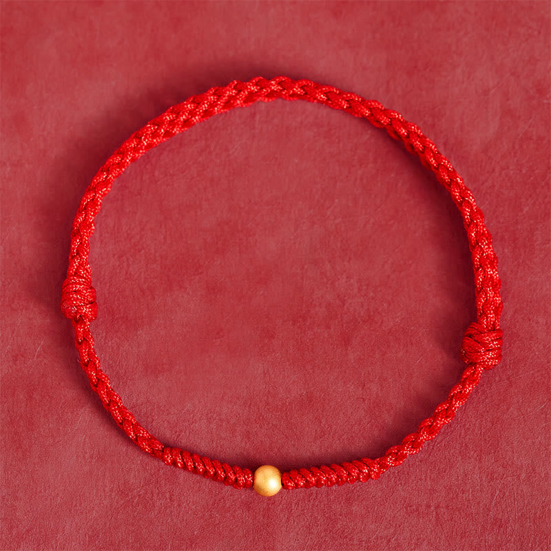 Buddha Stones 925 Sterling Silver Plated Gold Single Bead Strength Braided Red Rope Bracelet Anklet