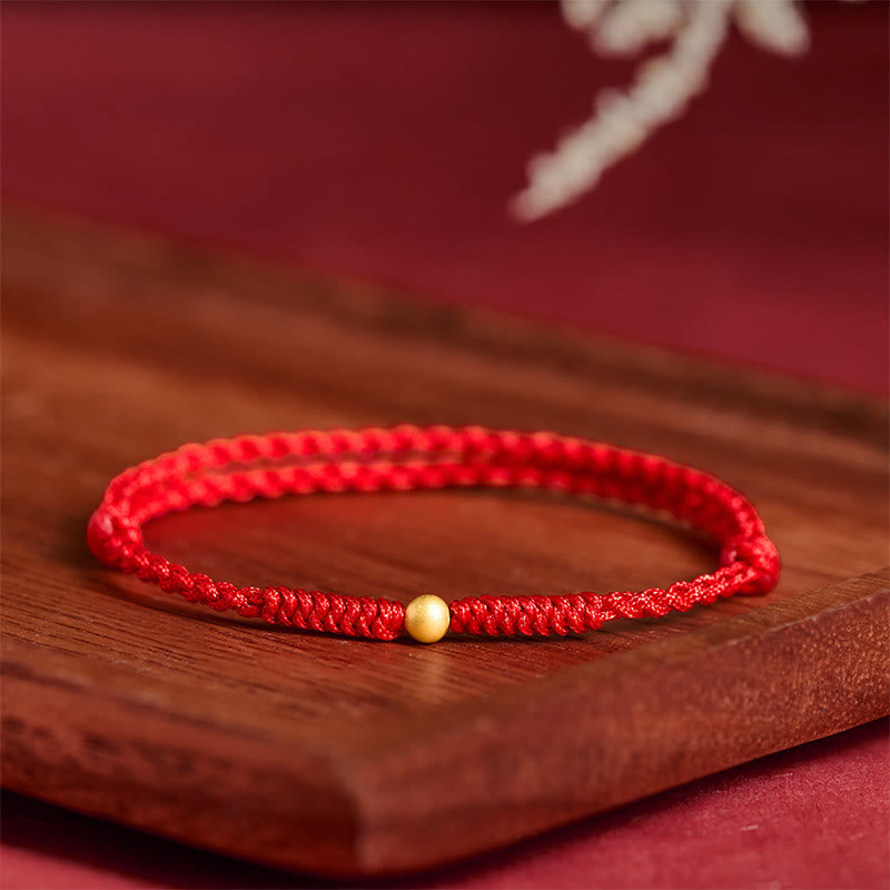 Buddha Stones 925 Sterling Silver Plated Gold Single Bead Strength Braided Red Rope Bracelet Anklet