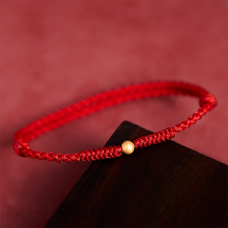 Buddha Stones 925 Sterling Silver Plated Gold Single Bead Strength Braided Red Rope Bracelet Anklet