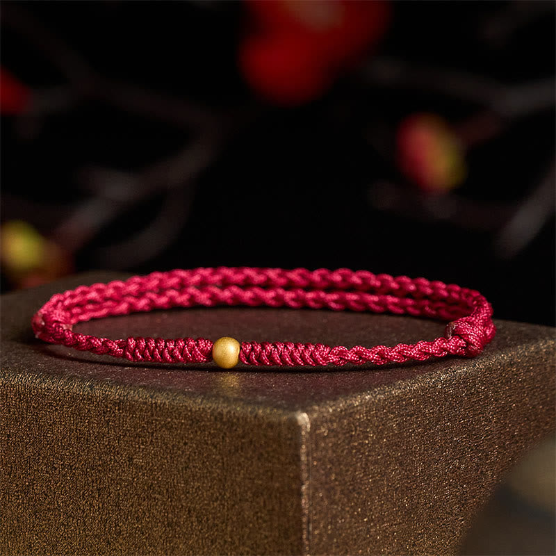 Buddha Stones 925 Sterling Silver Plated Gold Single Bead Strength Braided Red Rope Bracelet Anklet