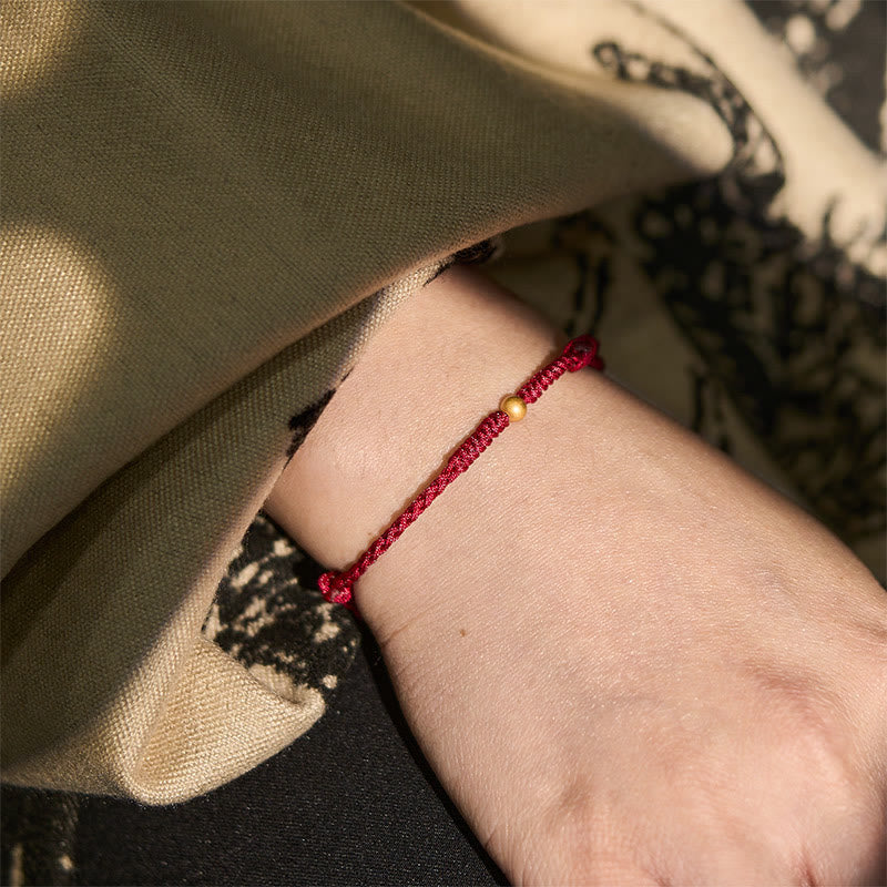Buddha Stones 925 Sterling Silver Plated Gold Single Bead Strength Braided Red Rope Bracelet Anklet