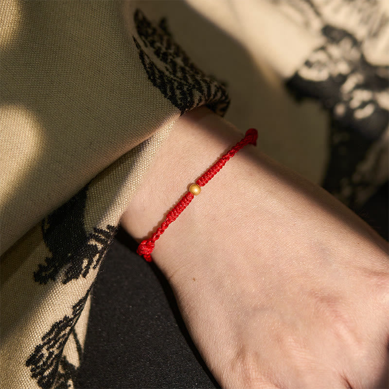 Buddha Stones 925 Sterling Silver Plated Gold Single Bead Strength Braided Red Rope Bracelet Anklet