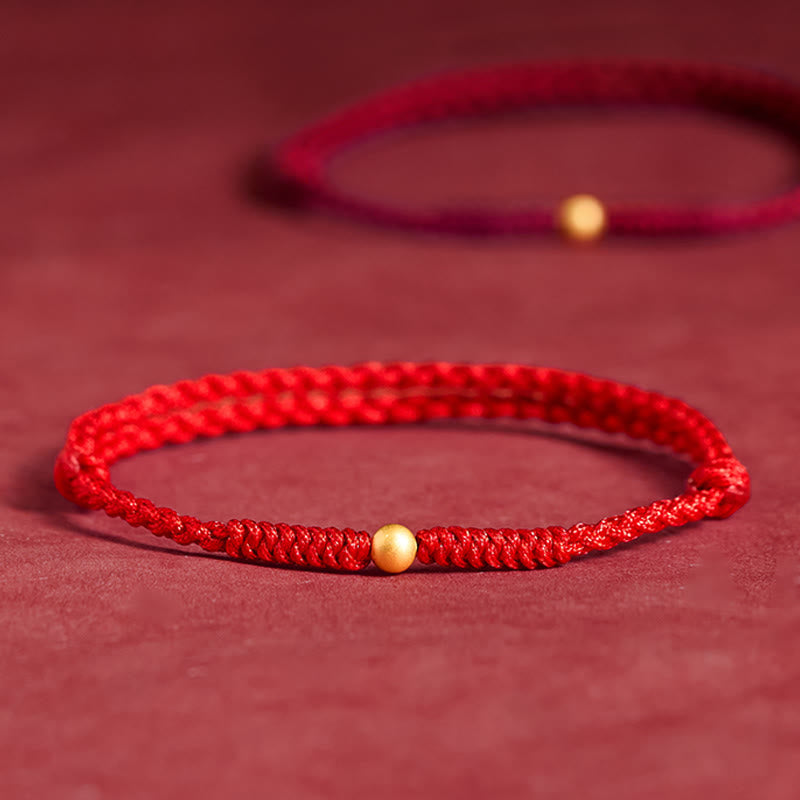 Buddha Stones "A Simple Wish for You" 925 Sterling Silver Plated Gold Single Bead Red Rope Bracelet Anklet Includes Gift Message Card