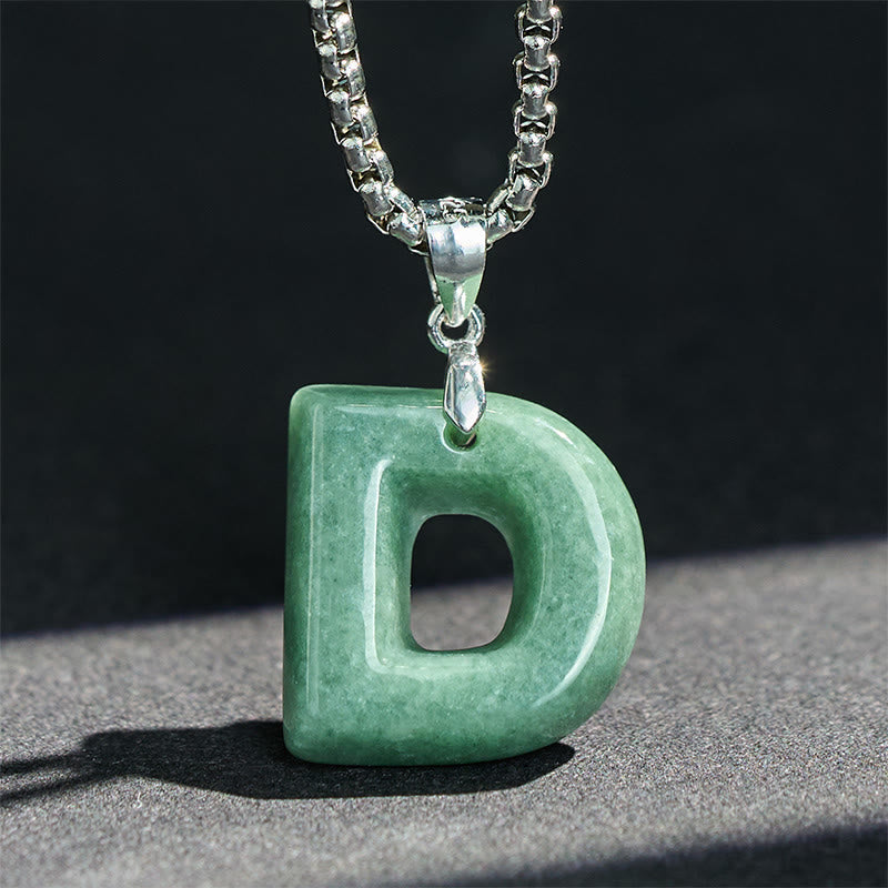 EverestArtstudios Natural A-Z Letter Jade Titanium Steel Wide Chain Prosperity Necklace Pendant