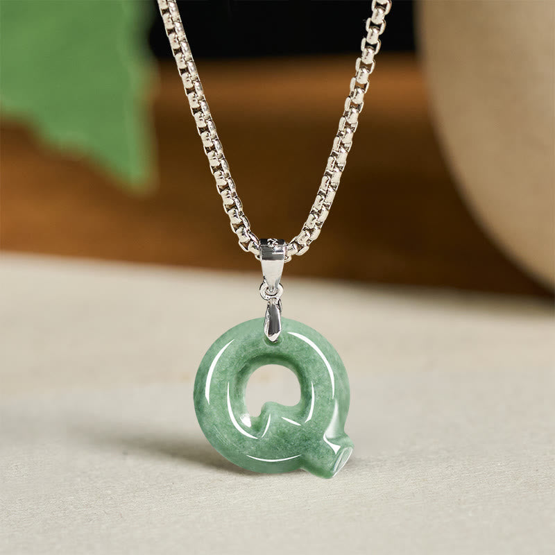 EverestArtstudios Natural A-Z Letter Jade Titanium Steel Wide Chain Prosperity Necklace Pendant