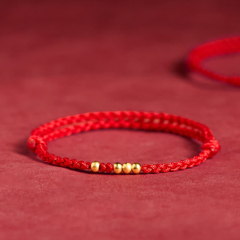 Buddha Stones 925 Sterling Silver Plated Gold Beads Red String Connection Adjustable Bracelet