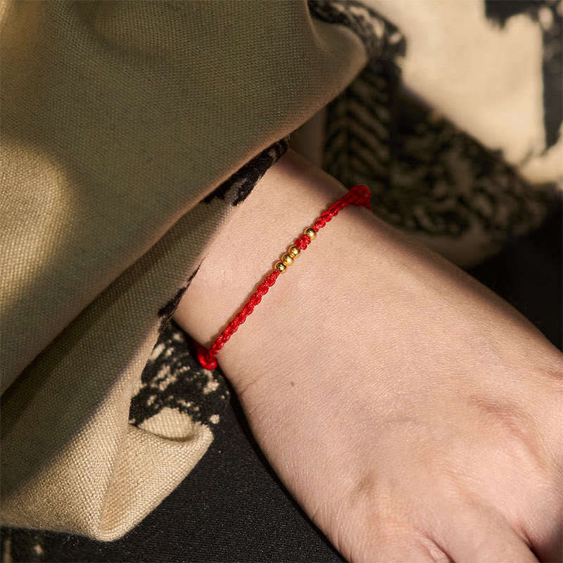 Buddha Stones 925 Sterling Silver Plated Gold Beads Red String Connection Adjustable Bracelet