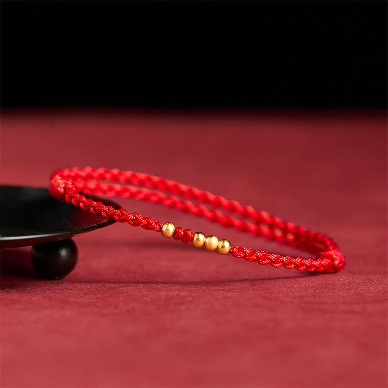 Buddha Stones 925 Sterling Silver Plated Gold Beads Red String Connection Adjustable Bracelet