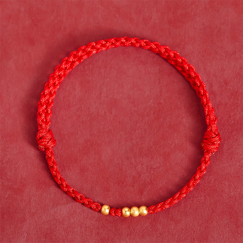 Buddha Stones 925 Sterling Silver Plated Gold Beads Red String Connection Adjustable Bracelet