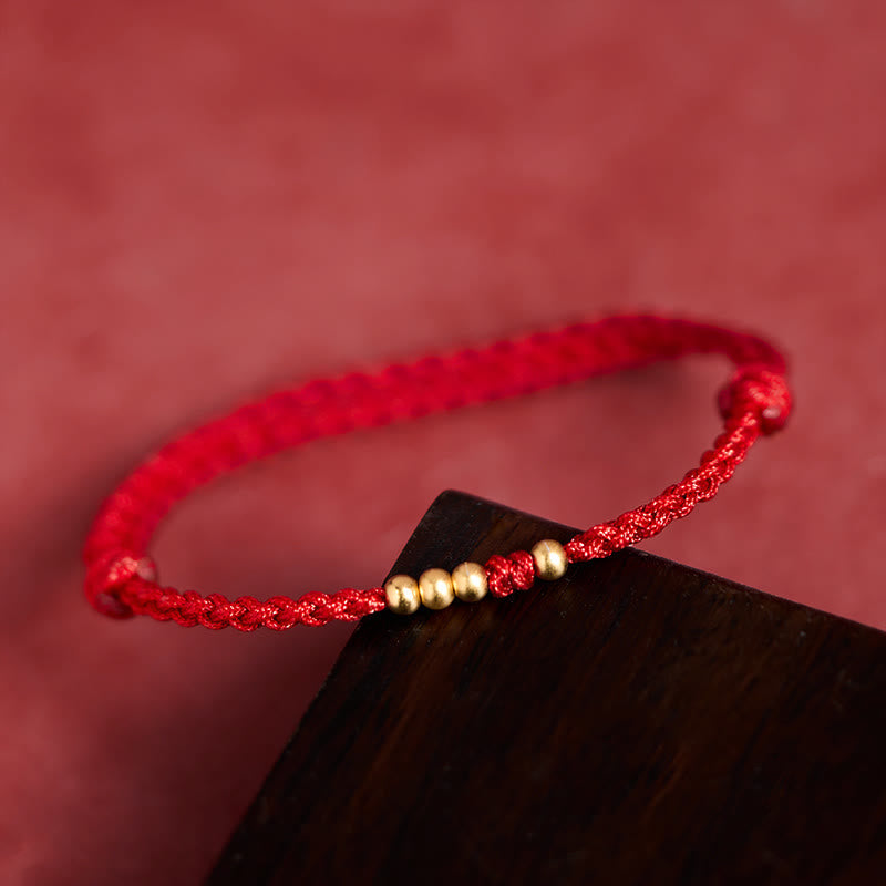 Buddha Stones 925 Sterling Silver Plated Gold Beads Red String Connection Adjustable Bracelet