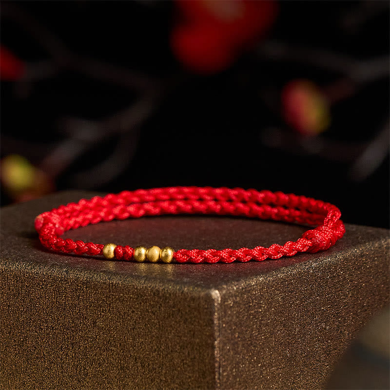 Buddha Stones 925 Sterling Silver Plated Gold Beads Red String Connection Adjustable Bracelet
