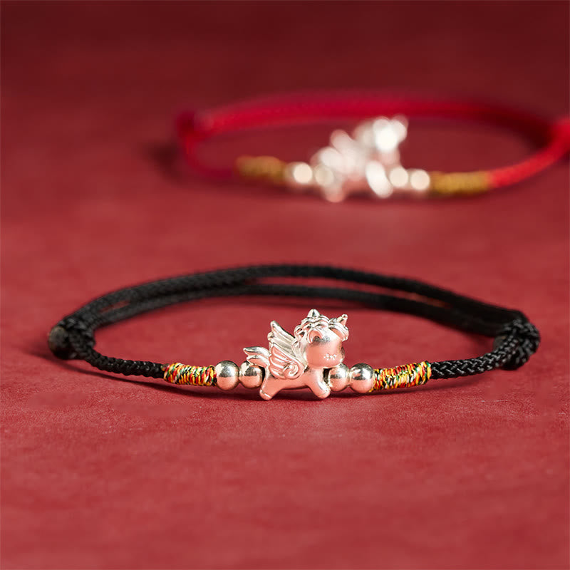 Buddha Stones 925 Sterling Silver Year Of The Horse Prosperity String Bracelet