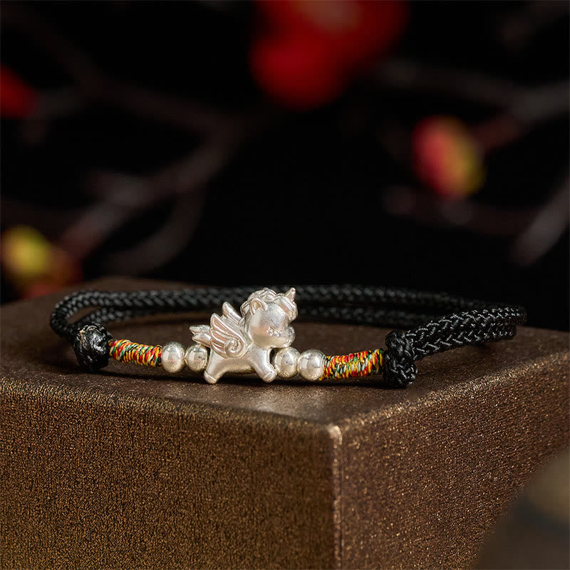 Buddha Stones 925 Sterling Silver Year Of The Horse Prosperity String Bracelet