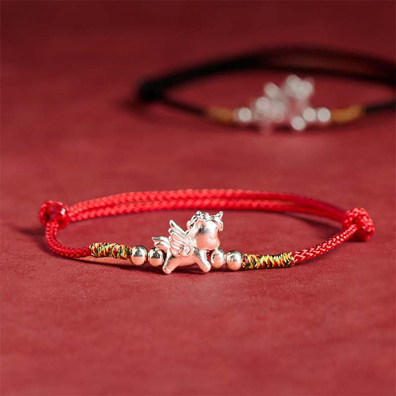 Buddha Stones 925 Sterling Silver Year Of The Horse Prosperity String Bracelet