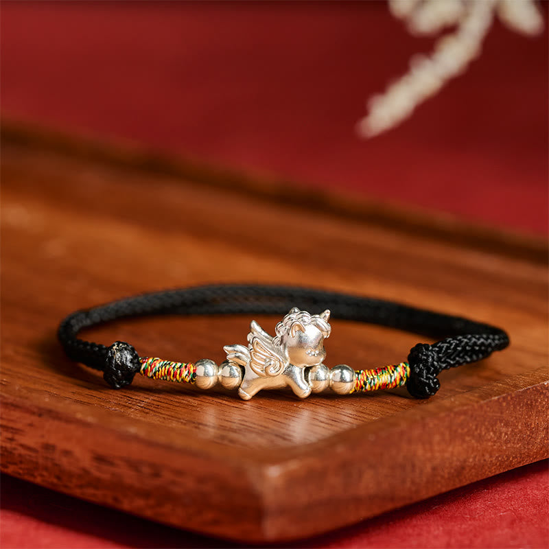 Buddha Stones 925 Sterling Silver Year Of The Horse Prosperity String Bracelet