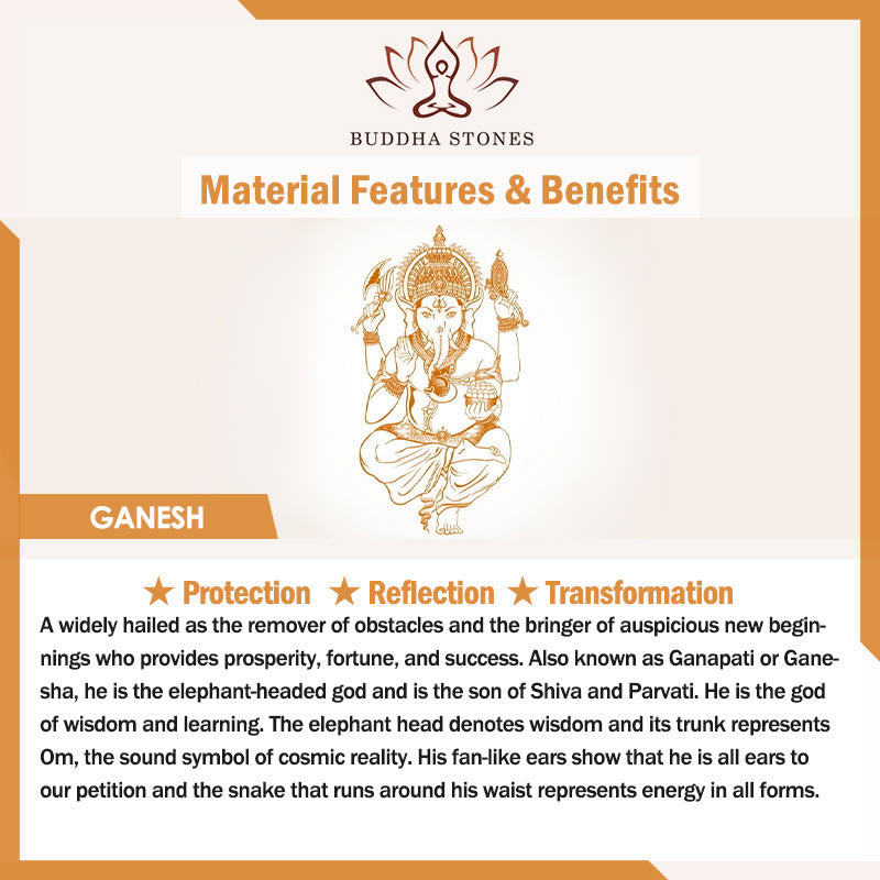 Buddha Stones Ganesh Elephant Relief Design Natural Black Obsidian Strength Necklace Pendant