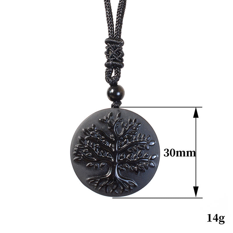 Buddha Stones Natural The Tree of Life Pattern Black Obsidian Transformation Necklace Pendant