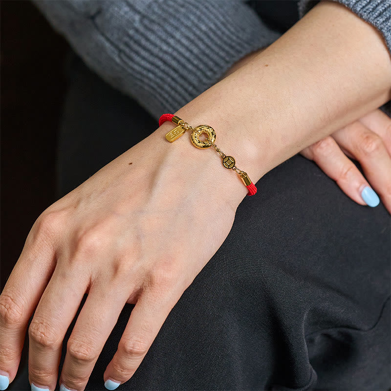 Buddha Stones Peace Buckle Attract Fortune Charm Titanium Steel Red String Connection Bracelet