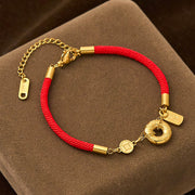 Buddha Stones Peace Buckle Attract Fortune Charm Titanium Steel Red String Connection Bracelet