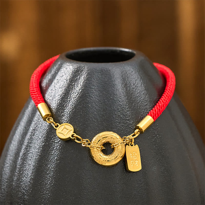 Buddha Stones Peace Buckle Attract Fortune Charm Titanium Steel Red String Connection Bracelet