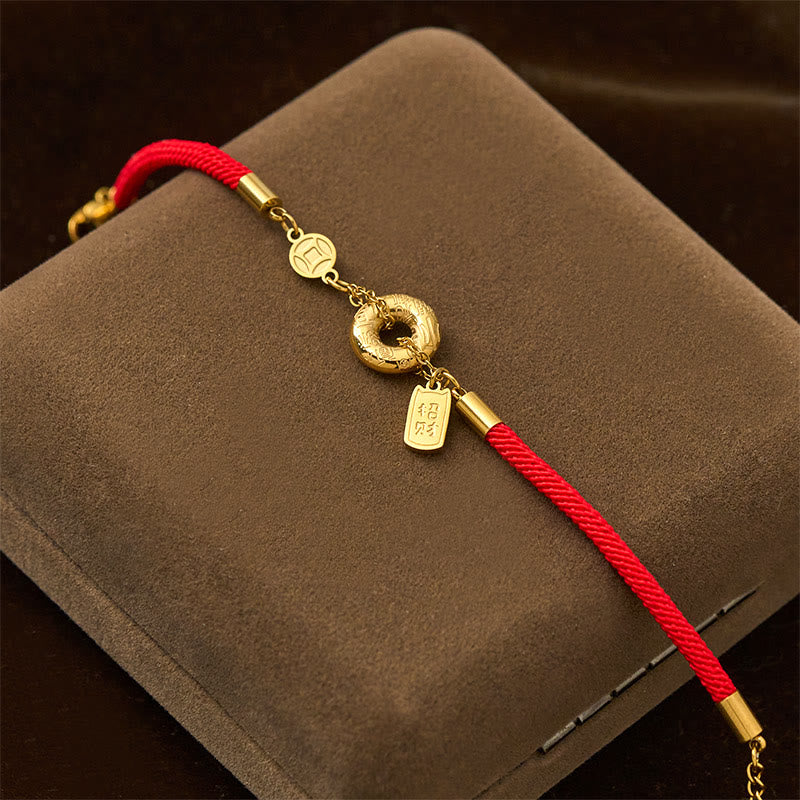 Buddha Stones Peace Buckle Attract Fortune Charm Titanium Steel Red String Connection Bracelet