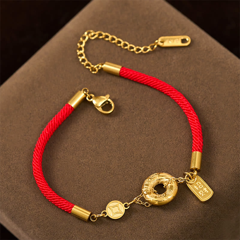 Buddha Stones Peace Buckle Attract Fortune Charm Titanium Steel Red String Connection Bracelet