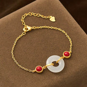 EverestArtstudios Peace Buckle Hetian White Jade Copper Plated Gold Protection Bracelet