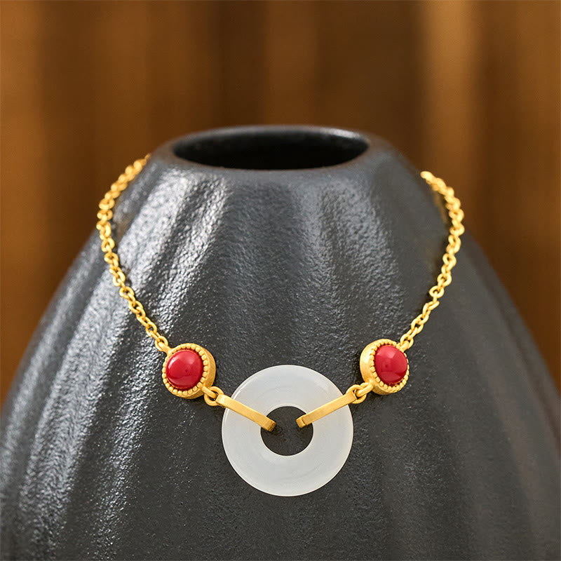 EverestArtstudios Peace Buckle Hetian White Jade Copper Plated Gold Protection Bracelet