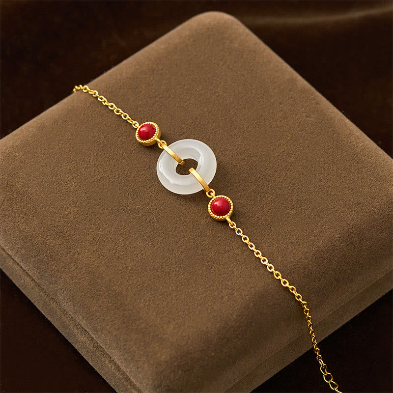 EverestArtstudios Peace Buckle Hetian White Jade Copper Plated Gold Protection Bracelet