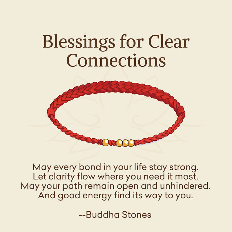 Buddha Stones "Blessings for Clear Connections" 925 Sterling Silver Plated Gold Beads Red String Bracelet Includes Gift Message Card
