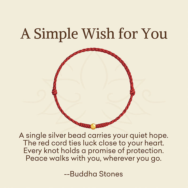 Buddha Stones "A Simple Wish for You" 925 Sterling Silver Plated Gold Single Bead Red Rope Bracelet Anklet Includes Gift Message Card