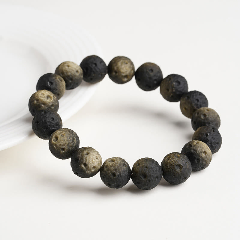 Buddha Stones Natural Silver Sheen Obsidian Gold Sheen Obsidian Round Beads Protection Bracelet