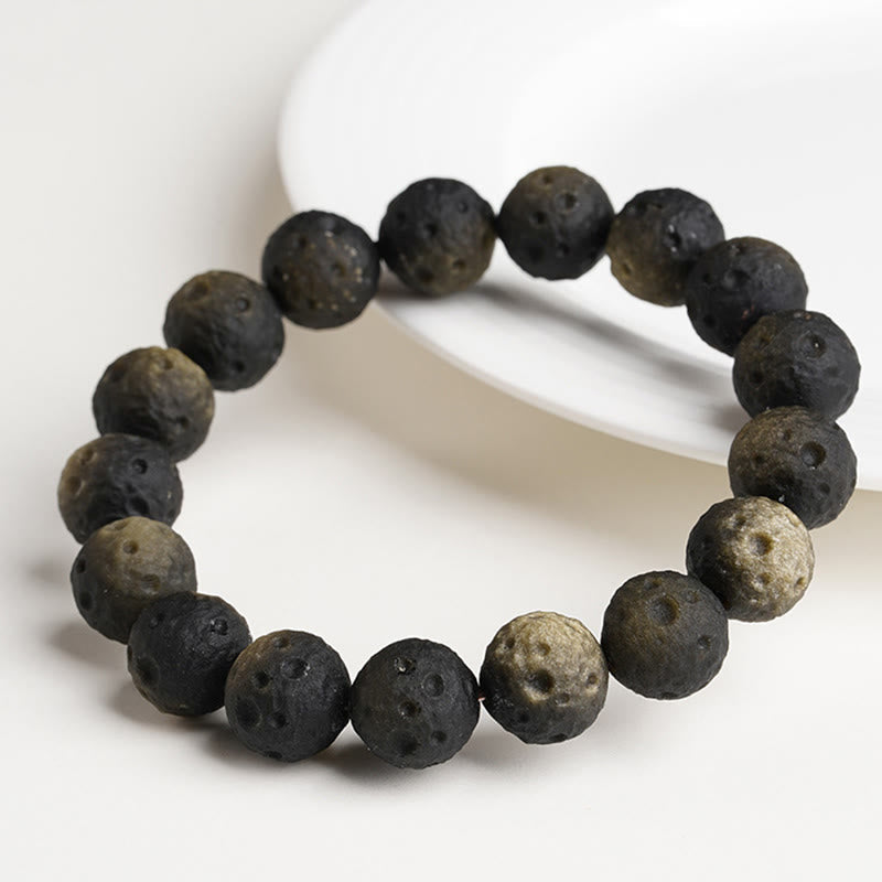 Buddha Stones Natural Silver Sheen Obsidian Gold Sheen Obsidian Round Beads Protection Bracelet