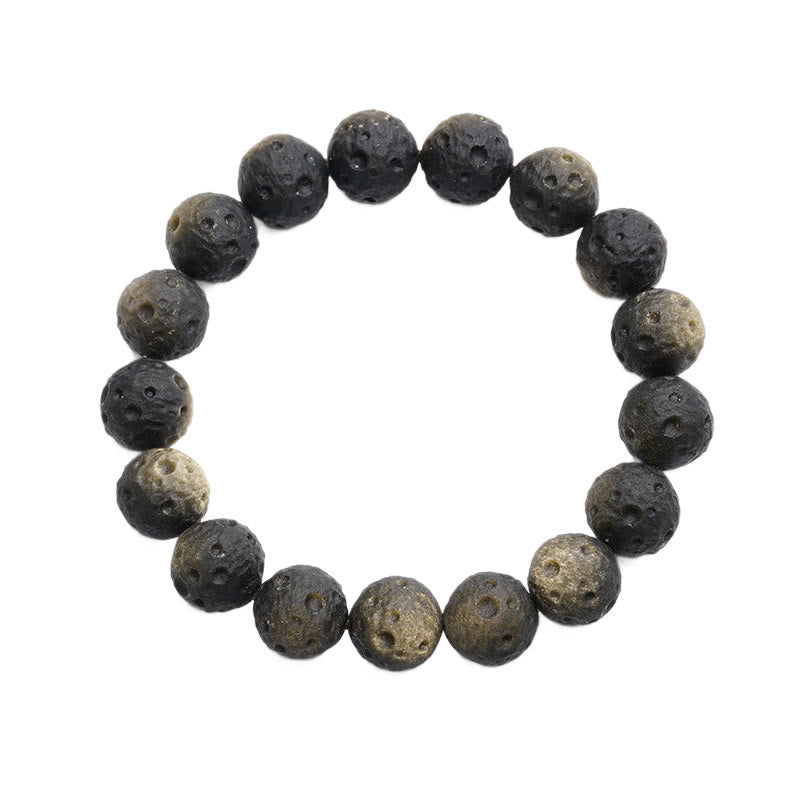 Buddha Stones Natural Silver Sheen Obsidian Gold Sheen Obsidian Round Beads Protection Bracelet