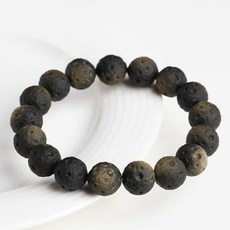 Buddha Stones Natural Silver Sheen Obsidian Gold Sheen Obsidian Round Beads Protection Bracelet
