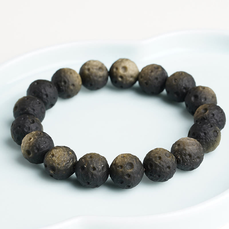 Buddha Stones Natural Silver Sheen Obsidian Gold Sheen Obsidian Round Beads Protection Bracelet