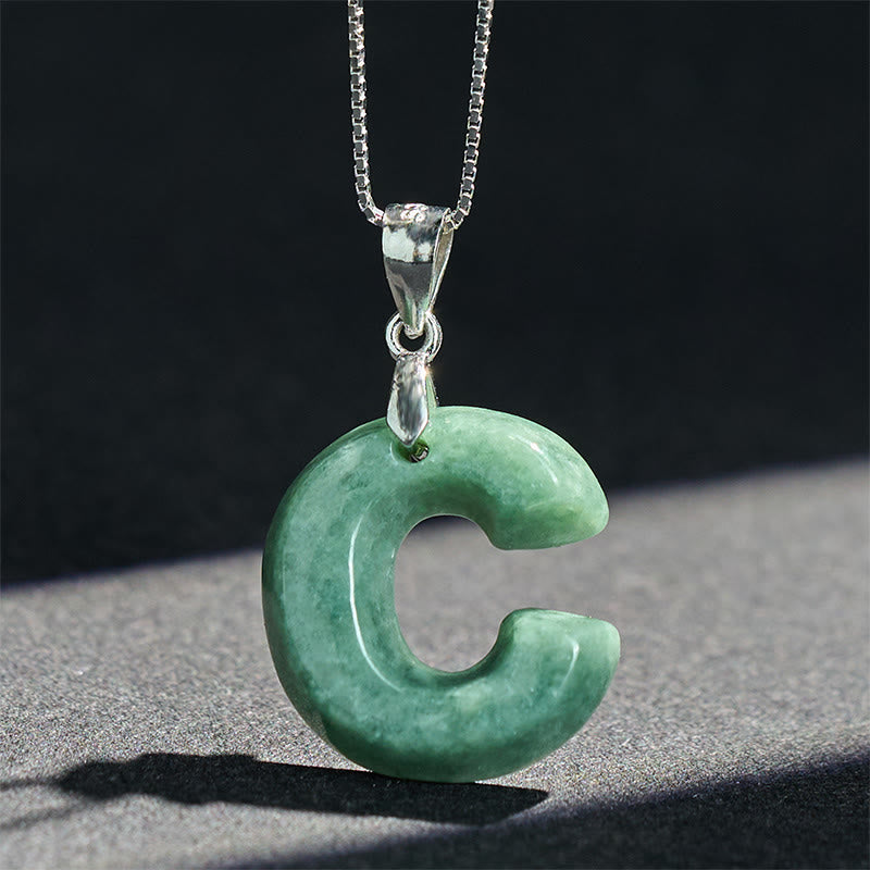 EverestArtstudios Natural A-Z Letter Jade 925 Sterling Silver Silm Chain Prosperity Necklace Pendant