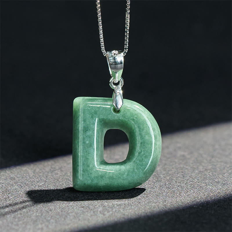 EverestArtstudios Natural A-Z Letter Jade 925 Sterling Silver Silm Chain Prosperity Necklace Pendant