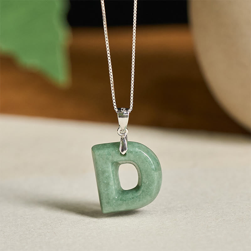 EverestArtstudios Natural A-Z Letter Jade 925 Sterling Silver Silm Chain Prosperity Necklace Pendant