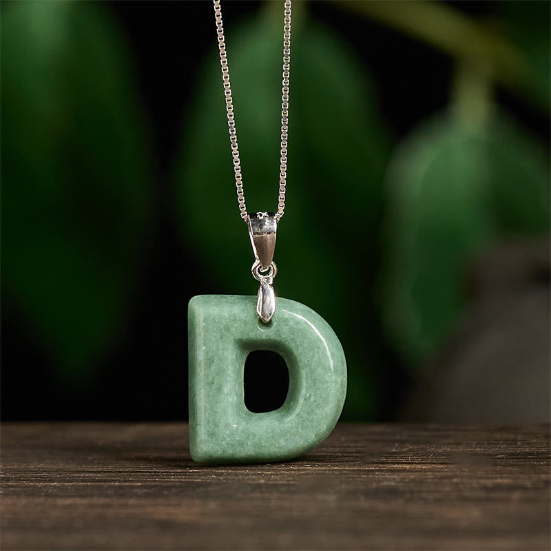 EverestArtstudios Natural A-Z Letter Jade 925 Sterling Silver Silm Chain Prosperity Necklace Pendant