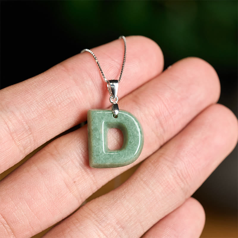 EverestArtstudios Natural A-Z Letter Jade 925 Sterling Silver Silm Chain Prosperity Necklace Pendant