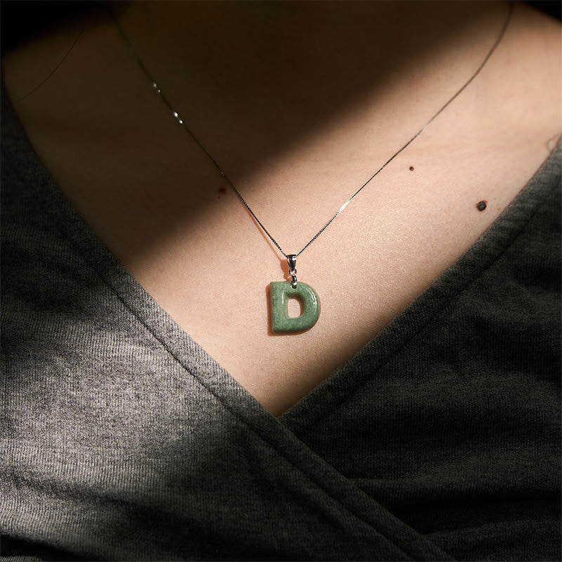 EverestArtstudios Natural A-Z Letter Jade 925 Sterling Silver Silm Chain Prosperity Necklace Pendant