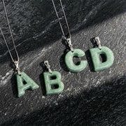 EverestArtstudios Natural A-Z Letter Jade 925 Sterling Silver Silm Chain Prosperity Necklace Pendant