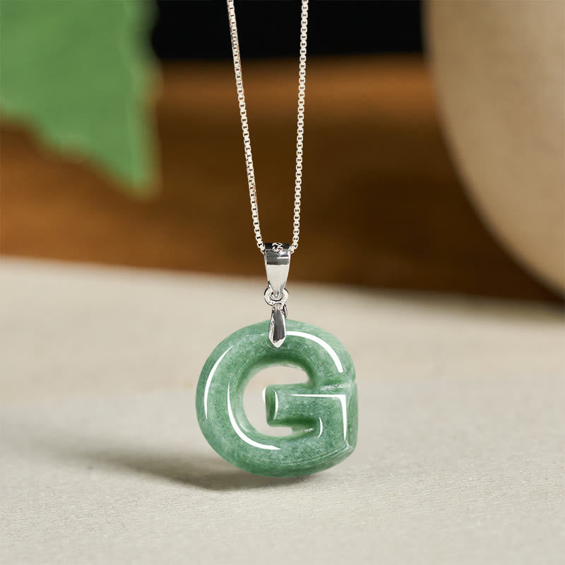 EverestArtstudios Natural A-Z Letter Jade 925 Sterling Silver Silm Chain Prosperity Necklace Pendant