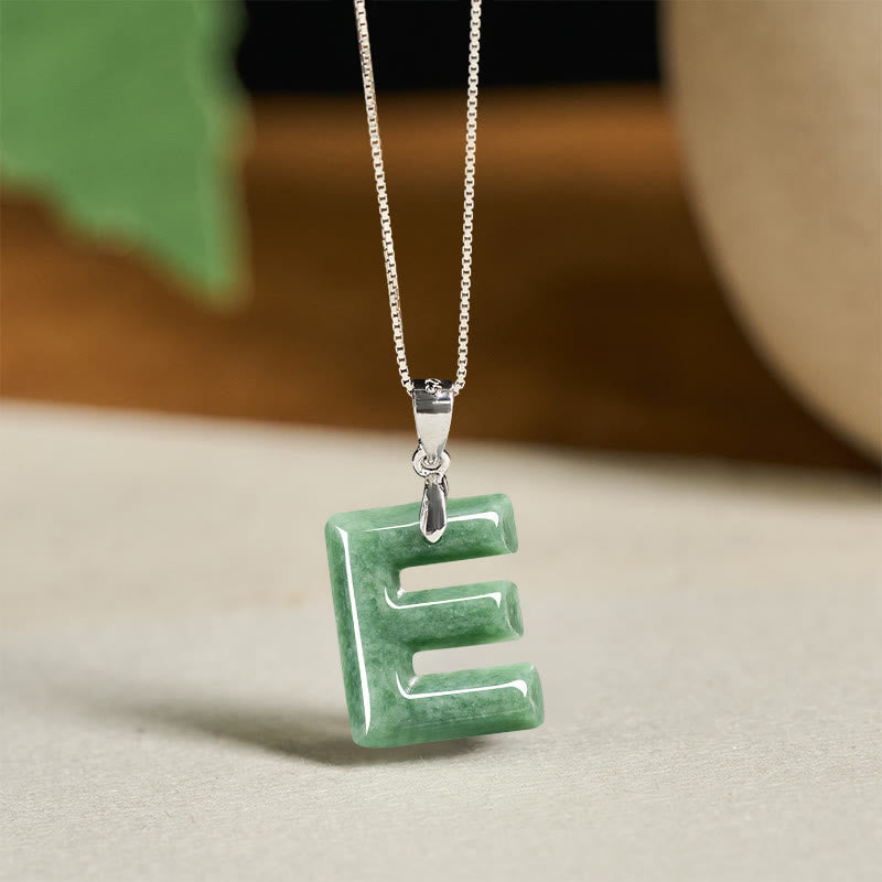 EverestArtstudios Natural A-Z Letter Jade 925 Sterling Silver Silm Chain Prosperity Necklace Pendant